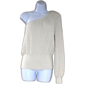 Parentezi One Sleeve Cable Knit Sweater Off the Shoulder White  Small